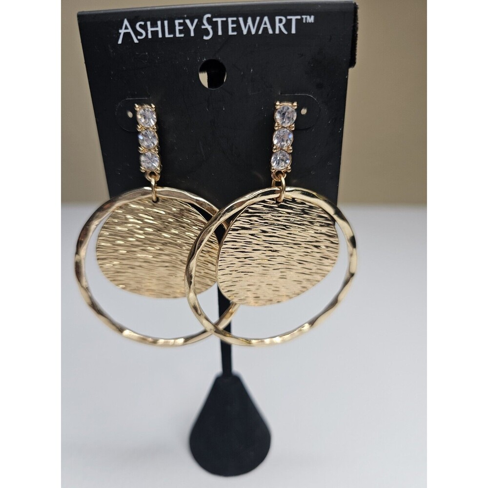 Ashley Stewart Dainty Gold Tone Disc Textured Dangle Earrings